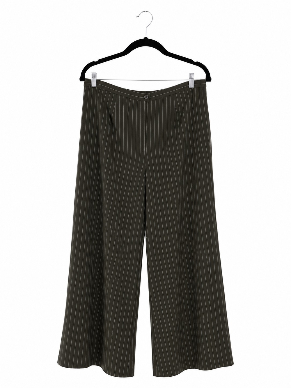 Wide-Leg Pinstripe Pants - Olive